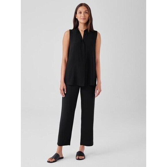 Eileen Fisher Relaxed Georgette Crepe Elastic Waist Ankle Flowy Dress Pants Sz L - Picture 8 of 8
